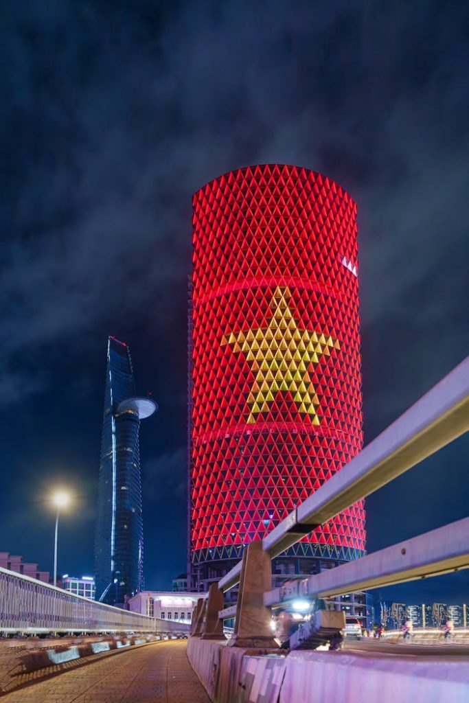 Saigon Landmark Tower Illuminated at Night